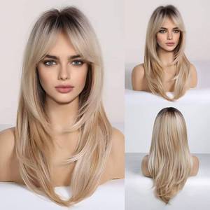 lot 2071 image: HAIRCUBE Blonde Long Curly Synthetic Wig Shoulder Length with Bangs