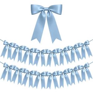 lot 2293 image: Light Blue Satin Bow Garland Banner 2 Strings 16 Bows 6.7 Ft
