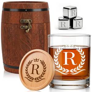 lot 2298 image: VOLCANSMOKE Personalized Whiskey Glass Gift Set with Initial A-Z Rocks Glass