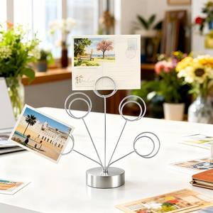 lot 2299 image: Masney Desktop Photo Tree Holder 5-Branch Round Base Picture Clip Stand