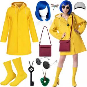 lot 2333 image: Humairc Costume Set for Women Teens Blue Wig Yellow Raincoat Crossbody Bag