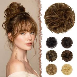 lot 2337 image: FESHFEN Human Hair Messy Bun Hair Piece Golden Brown