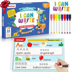 lot 2361 image: URMYWO Preschool Learning Activities Workbook, Reusable Dry Erase, Ages 3-6