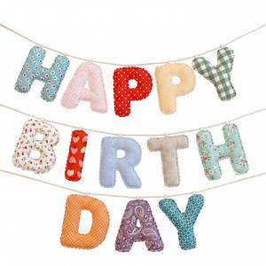 lot 2459 image: Mindsoft Fabric Happy Birthday Banner Hanging Garland Vintage Floral Decor