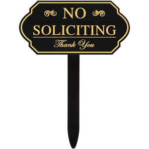 lot 2470 image: Amyhill No Soliciting Yard Sign with Stake, Gold Acrylic