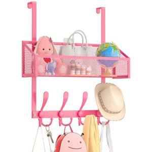 lot 5769 image: Kaiferty Over The Door Hook Organizer Coat Rack Pink 2-Tier