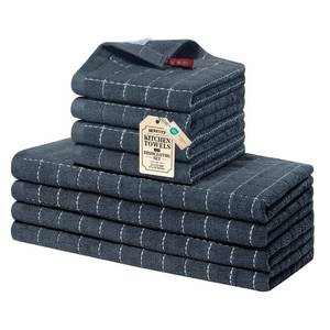 lot 5773 image: Homaxy Cotton Terry Kitchen Towels and Dishcloths Set of 8 Dark Grey