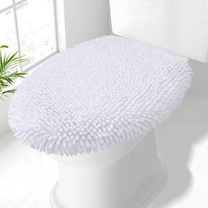 lot 5789 image: Smiry Chenille Bathroom Toilet Lid Cover 17.5 x 15 in White