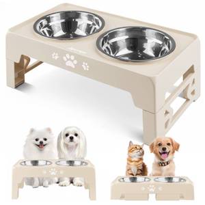 lot 5796 image: Jovrun Elevated Dog Bowl Stand with 2 Stainless Steel Bowls, 2.6-5.3 Inch