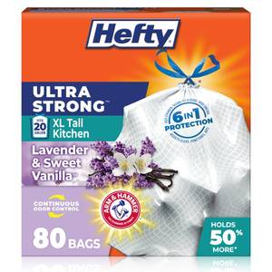 lot 5965 image: Hefty Ultra Strong 20 Gal XL Tall Kitchen Trash Bags Lavender Vanilla 80ct