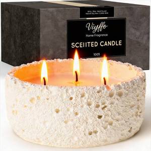 lot 5968 image: Viyffo Citronella Outdoor Candle 20oz 3-Wick Soy Ivory Ceramic Jar