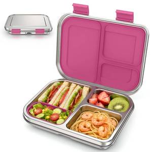 lot 5982 image: BABHAMNESS Stainless Steel Bento Lunch Box 3 Compartment 32.9 oz Pink