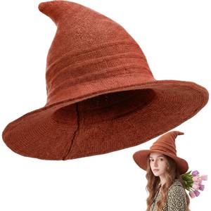 lot 6225 image: Boyiee Knitted Witch Hat Wide Brim Pointed Cap Caramel
