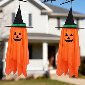 lot 6234 image: EVERDAZZ Halloween Hanging Pumpkin Witch Hat Ornaments 2 Pack