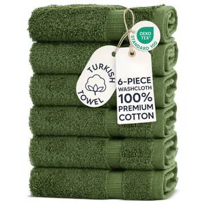 lot 6239 image: Chakir Turkish Linens 6-Pack 100% Cotton Washcloths 13x13 Moss
