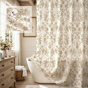 lot 6246 image: MitoVilla Shower Curtain Brown Floral Poly-Cotton 72x72