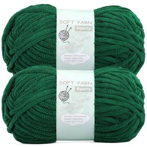 lot 6247 image: Blperly Chunky Chenille Yarn Super Bulky Size 6 3.53 oz 71 Yd Dark Green 2 Pack