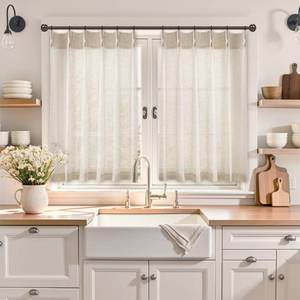 lot 6252 image: Fuhana Linen Kitchen Cafe Window Curtains 2 Panels 24 W x 20 L Natural