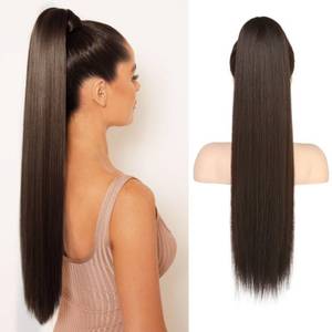 lot 6267 image: Flufymooz Drawstring Ponytail Extension 26 Inch Straight Dark Chocolate Brown