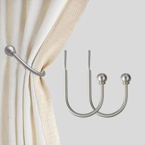 lot 6270 image: ARNORX Curtain Holdback Hooks Solid Steel French Ball End Nickel Brushed 2 Pcs
