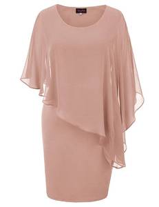 lot 6278 image: Hanna Nikole Mother of the Bride Dress Chiffon Cape Knee Length Dark Pink XL