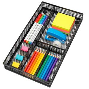 lot 6297 image: Shenee Desk Drawer Organizer Tray 4 Compartments Metal Mesh Black