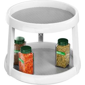 lot 6349 image: Simple Houseware 2-Tier Lazy Susan Spice Organizer, 10-Inch, WhiteGray