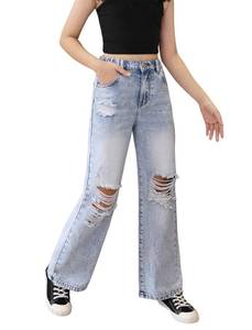 lot 6361 image: Oyyniis Girls Wide Leg Baggy Ripped Denim Jeans Size 14