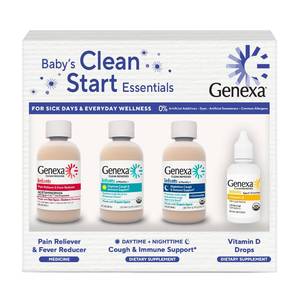 lot 6389 image: Genexa Baby Health Essentials 4-Pack Kit Acetaminophen Cough Syrup Vitamin D