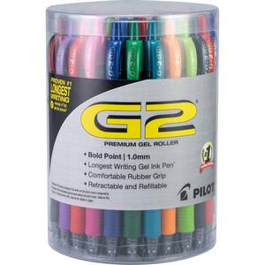 lot 7927 image: Pilot G2 Premium Gel Pens, Bold 0.04 in Point, Assorted Inks, Tub of 36