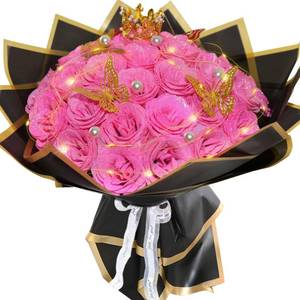 lot 7930 image: Suryushi Pink Glitter Artificial Roses Bouquet 24pcs