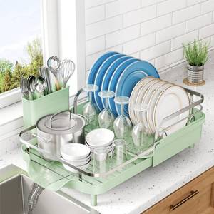 lot 7939 image: SNTD Expandable Dish Drying Rack, 15.2-22.1 in, Green