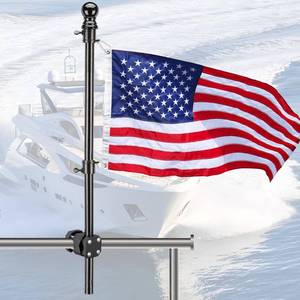 lot 7945 image: YOHSUGO Boat Flag Pole Kit 60 in with 12x18 in American Flag Adjustable Mount