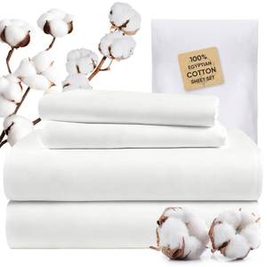 lot 7950 image: TWK 100% Egyptian Cotton Queen Sheet Set 18 Inch Deep Pocket White