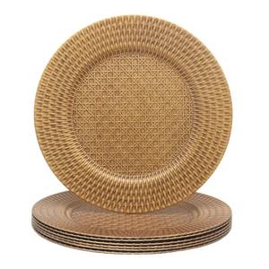 lot 7960 image: MaAixHom Antique Gold Faux Rattan Charger Plates 13 Inch Set of 6 537