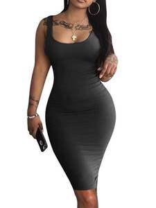 lot 8016 image: LAGSHIAN Womens Bodycon Sleeveless Midi Tank Dress Black