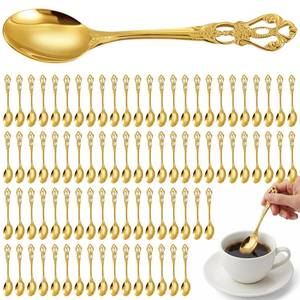 lot 8017 image: Dandat Gold Teaspoons 100 Pcs 4.9 Inch Stainless Steel Mini Spoons