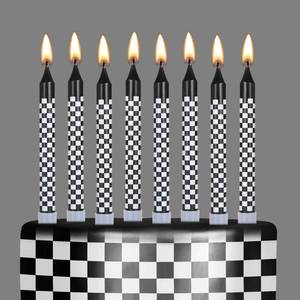 lot 8072 image: Cindeer Race Car Birthday Candles 12 Pcs Black White Checkered Flag