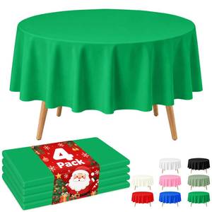 lot 8086 image: Union Beauty Round Plastic Tablecloth 84 Inch Green 4 Pack
