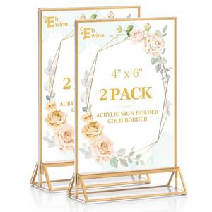 lot 8100 image: EHWINE Acrylic Sign Holder 4 x 6 Inch Double Sided Gold Frame Stand 2 Pack