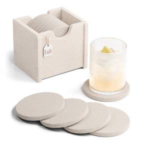 lot 8112 image: Fluxynara Felt Drink Coasters Set of 8 with Storage Holder, Oatmeal