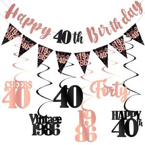 lot 8120 image: Kircirx 40th Birthday Decorations Women Rose Gold Banner Kit