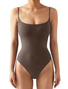 lot 8129 image: SUUKSESS Womens Square Neck Backless Thong Bodysuit Sleeveless Brown XS