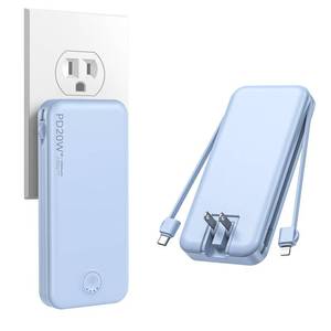 lot 8156 image: Nusyddy Portable Charger 10000mAh 20W Power Bank with Built-In Wall Plug Blue