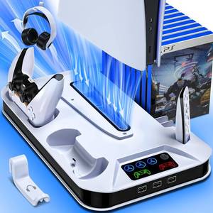 lot 8416 image: Kammkonb PS5 Cooling Stand with Controller Charging Station and 3 USB Hubs