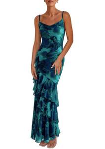 lot 8421 image: PRETTYGARDEN Womens Floral Tiered Maxi Sundress Spaghetti Strap