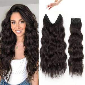 lot 8432 image: KooKaStyle 3PCS Invisible Wire Clip-In Hair Extensions Dark Brown 22 Inch