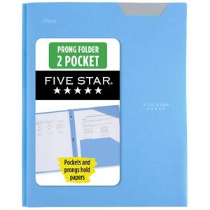 lot 8442 image: Five Star 2-Pocket Folder, Prong Fasteners, 8-12 x 11, Pacific Blue 72115