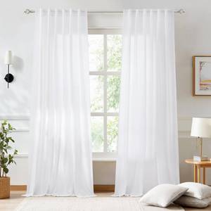 lot 8448 image: NICETOWN White Sheer Curtain Panels, 2 Pack, W52 x L96 Inch