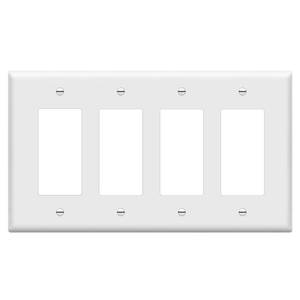 lot 8457 image: Enerlites 4-Gang White Mid-Size Decorator Switch Outlet Wall Plate